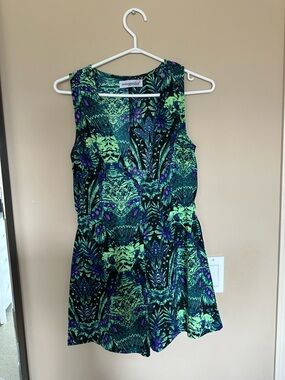Missguided Black romper with Green & Purple Tropical Print